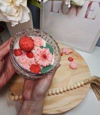Floral Soy Candle, Handmade Peony Flower