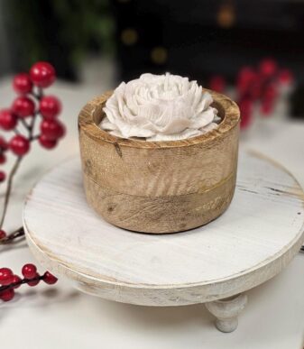 Flower Candle in Wooden Container